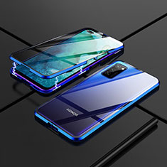 Handyhülle Hülle Luxus Aluminium Metall Rahmen Spiegel 360 Grad Ganzkörper Tasche T03 für Huawei Honor View 30 5G Blau