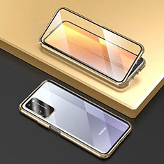 Handyhülle Hülle Luxus Aluminium Metall Rahmen Spiegel 360 Grad Ganzkörper Tasche T03 für Huawei Honor X10 5G Gold