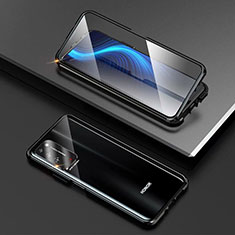 Handyhülle Hülle Luxus Aluminium Metall Rahmen Spiegel 360 Grad Ganzkörper Tasche T03 für Huawei Honor X10 5G Schwarz