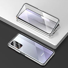 Handyhülle Hülle Luxus Aluminium Metall Rahmen Spiegel 360 Grad Ganzkörper Tasche T03 für Huawei Honor X10 5G Silber