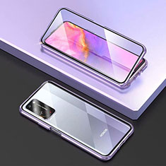 Handyhülle Hülle Luxus Aluminium Metall Rahmen Spiegel 360 Grad Ganzkörper Tasche T03 für Huawei Honor X10 5G Violett