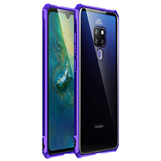 Handyhülle Hülle Luxus Aluminium Metall Rahmen Spiegel 360 Grad Ganzkörper Tasche T03 für Huawei Mate 20 X 5G Violett