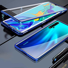 Handyhülle Hülle Luxus Aluminium Metall Rahmen Spiegel 360 Grad Ganzkörper Tasche T03 für Huawei Nova 5 Blau
