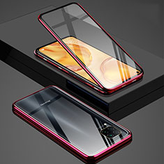 Handyhülle Hülle Luxus Aluminium Metall Rahmen Spiegel 360 Grad Ganzkörper Tasche T03 für Huawei Nova 7i Rot
