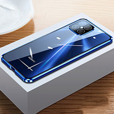 Handyhülle Hülle Luxus Aluminium Metall Rahmen Spiegel 360 Grad Ganzkörper Tasche T03 für Huawei Nova 8 SE 5G Blau
