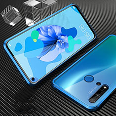 Handyhülle Hülle Luxus Aluminium Metall Rahmen Spiegel 360 Grad Ganzkörper Tasche T03 für Huawei P20 Lite (2019) Blau