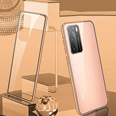 Handyhülle Hülle Luxus Aluminium Metall Rahmen Spiegel 360 Grad Ganzkörper Tasche T03 für Huawei P40 Gold