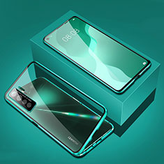 Handyhülle Hülle Luxus Aluminium Metall Rahmen Spiegel 360 Grad Ganzkörper Tasche T03 für Huawei P40 Lite 5G Grün