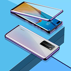 Handyhülle Hülle Luxus Aluminium Metall Rahmen Spiegel 360 Grad Ganzkörper Tasche T03 für Huawei P40 Pro Violett