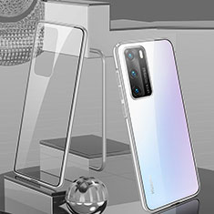 Handyhülle Hülle Luxus Aluminium Metall Rahmen Spiegel 360 Grad Ganzkörper Tasche T03 für Huawei P40 Silber