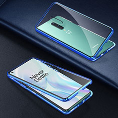 Handyhülle Hülle Luxus Aluminium Metall Rahmen Spiegel 360 Grad Ganzkörper Tasche T03 für OnePlus 8 Blau