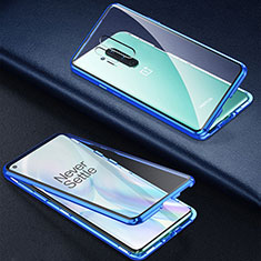Handyhülle Hülle Luxus Aluminium Metall Rahmen Spiegel 360 Grad Ganzkörper Tasche T03 für OnePlus 8 Pro Blau