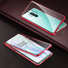 Handyhülle Hülle Luxus Aluminium Metall Rahmen Spiegel 360 Grad Ganzkörper Tasche T03 für OnePlus 8 Pro Rot