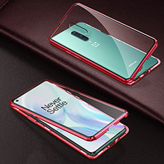 Handyhülle Hülle Luxus Aluminium Metall Rahmen Spiegel 360 Grad Ganzkörper Tasche T03 für OnePlus 8 Rot