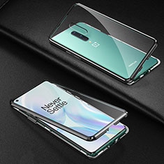 Handyhülle Hülle Luxus Aluminium Metall Rahmen Spiegel 360 Grad Ganzkörper Tasche T03 für OnePlus 8 Schwarz