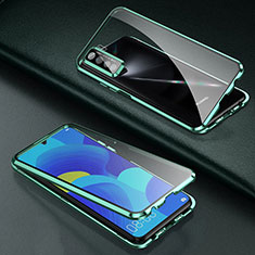Handyhülle Hülle Luxus Aluminium Metall Rahmen Spiegel 360 Grad Ganzkörper Tasche T03 für Oppo A91 Grün