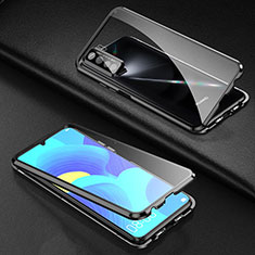 Handyhülle Hülle Luxus Aluminium Metall Rahmen Spiegel 360 Grad Ganzkörper Tasche T03 für Oppo A91 Schwarz