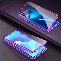 Handyhülle Hülle Luxus Aluminium Metall Rahmen Spiegel 360 Grad Ganzkörper Tasche T03 für Oppo Find X2 Lite Violett