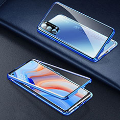 Handyhülle Hülle Luxus Aluminium Metall Rahmen Spiegel 360 Grad Ganzkörper Tasche T03 für Oppo Reno4 Pro 5G Blau