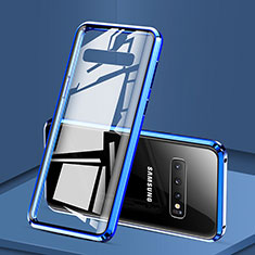 Handyhülle Hülle Luxus Aluminium Metall Rahmen Spiegel 360 Grad Ganzkörper Tasche T03 für Samsung Galaxy S10 Blau