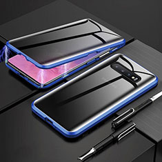 Handyhülle Hülle Luxus Aluminium Metall Rahmen Spiegel 360 Grad Ganzkörper Tasche T03 für Samsung Galaxy S10 Plus Blau