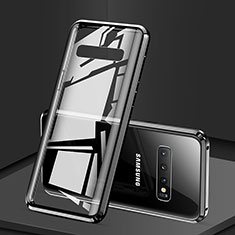 Handyhülle Hülle Luxus Aluminium Metall Rahmen Spiegel 360 Grad Ganzkörper Tasche T03 für Samsung Galaxy S10 Schwarz