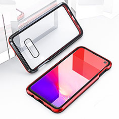 Handyhülle Hülle Luxus Aluminium Metall Rahmen Spiegel 360 Grad Ganzkörper Tasche T03 für Samsung Galaxy S10e Rot