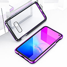 Handyhülle Hülle Luxus Aluminium Metall Rahmen Spiegel 360 Grad Ganzkörper Tasche T03 für Samsung Galaxy S10e Violett