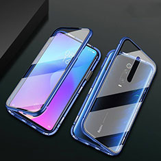 Handyhülle Hülle Luxus Aluminium Metall Rahmen Spiegel 360 Grad Ganzkörper Tasche T03 für Xiaomi Redmi K20 Blau