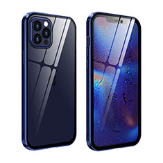 Handyhülle Hülle Luxus Aluminium Metall Rahmen Spiegel 360 Grad Ganzkörper Tasche T04 für Apple iPhone 12 Pro Königs Blau