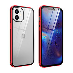 Handyhülle Hülle Luxus Aluminium Metall Rahmen Spiegel 360 Grad Ganzkörper Tasche T04 für Apple iPhone 12 Rot