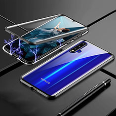 Handyhülle Hülle Luxus Aluminium Metall Rahmen Spiegel 360 Grad Ganzkörper Tasche T04 für Huawei Nova 5 Pro Schwarz