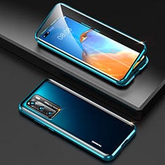 Handyhülle Hülle Luxus Aluminium Metall Rahmen Spiegel 360 Grad Ganzkörper Tasche T04 für Huawei P40 Blau