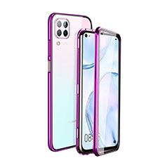 Handyhülle Hülle Luxus Aluminium Metall Rahmen Spiegel 360 Grad Ganzkörper Tasche T04 für Huawei P40 Lite Violett