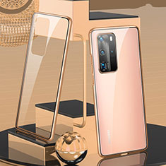 Handyhülle Hülle Luxus Aluminium Metall Rahmen Spiegel 360 Grad Ganzkörper Tasche T04 für Huawei P40 Pro Gold