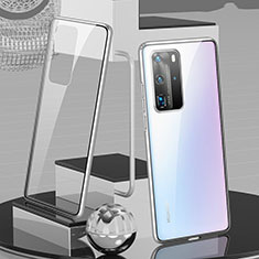 Handyhülle Hülle Luxus Aluminium Metall Rahmen Spiegel 360 Grad Ganzkörper Tasche T04 für Huawei P40 Pro Silber