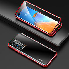 Handyhülle Hülle Luxus Aluminium Metall Rahmen Spiegel 360 Grad Ganzkörper Tasche T04 für Huawei P40 Rot