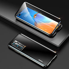 Handyhülle Hülle Luxus Aluminium Metall Rahmen Spiegel 360 Grad Ganzkörper Tasche T04 für Huawei P40 Schwarz