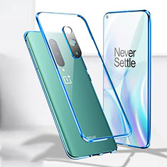 Handyhülle Hülle Luxus Aluminium Metall Rahmen Spiegel 360 Grad Ganzkörper Tasche T04 für OnePlus 8 Blau