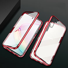 Handyhülle Hülle Luxus Aluminium Metall Rahmen Spiegel 360 Grad Ganzkörper Tasche T04 für Samsung Galaxy Note 10 5G Rot