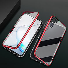 Handyhülle Hülle Luxus Aluminium Metall Rahmen Spiegel 360 Grad Ganzkörper Tasche T04 für Samsung Galaxy Note 10 5G Rot und Schwarz