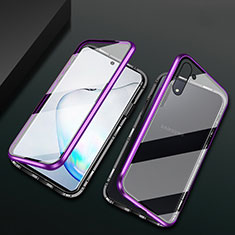 Handyhülle Hülle Luxus Aluminium Metall Rahmen Spiegel 360 Grad Ganzkörper Tasche T04 für Samsung Galaxy Note 10 5G Violett