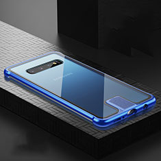 Handyhülle Hülle Luxus Aluminium Metall Rahmen Spiegel 360 Grad Ganzkörper Tasche T04 für Samsung Galaxy S10 Plus Blau