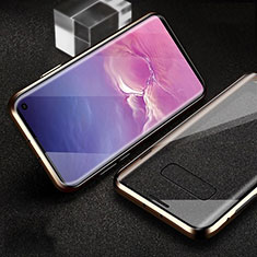 Handyhülle Hülle Luxus Aluminium Metall Rahmen Spiegel 360 Grad Ganzkörper Tasche T04 für Samsung Galaxy S10e Gold