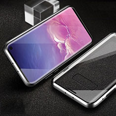 Handyhülle Hülle Luxus Aluminium Metall Rahmen Spiegel 360 Grad Ganzkörper Tasche T04 für Samsung Galaxy S10e Silber