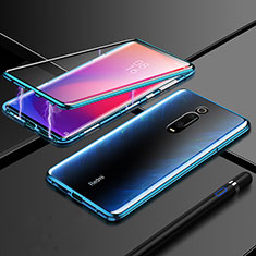 Handyhülle Hülle Luxus Aluminium Metall Rahmen Spiegel 360 Grad Ganzkörper Tasche T04 für Xiaomi Mi 9T Pro Blau