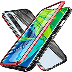 Handyhülle Hülle Luxus Aluminium Metall Rahmen Spiegel 360 Grad Ganzkörper Tasche T04 für Xiaomi Mi Note 10 Pro Rot