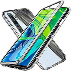 Handyhülle Hülle Luxus Aluminium Metall Rahmen Spiegel 360 Grad Ganzkörper Tasche T04 für Xiaomi Mi Note 10 Pro Silber