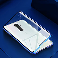 Handyhülle Hülle Luxus Aluminium Metall Rahmen Spiegel 360 Grad Ganzkörper Tasche T04 für Xiaomi Redmi Note 8 Pro Blau