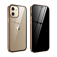 Handyhülle Hülle Luxus Aluminium Metall Rahmen Spiegel 360 Grad Ganzkörper Tasche T05 für Apple iPhone 12 Gold